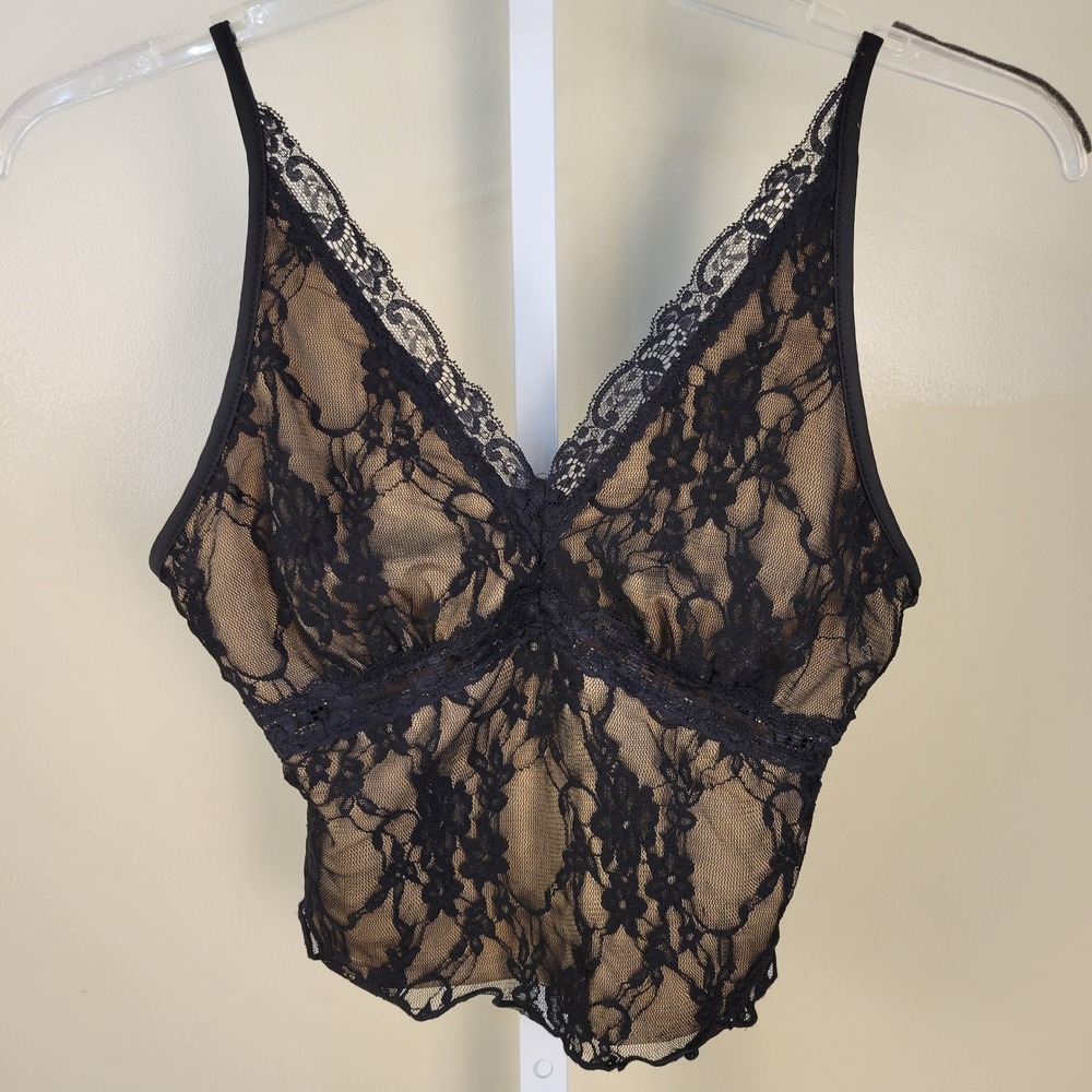 Cider Khaki Black Floral Lace Camisole V-Neck Adjustable Strap Small